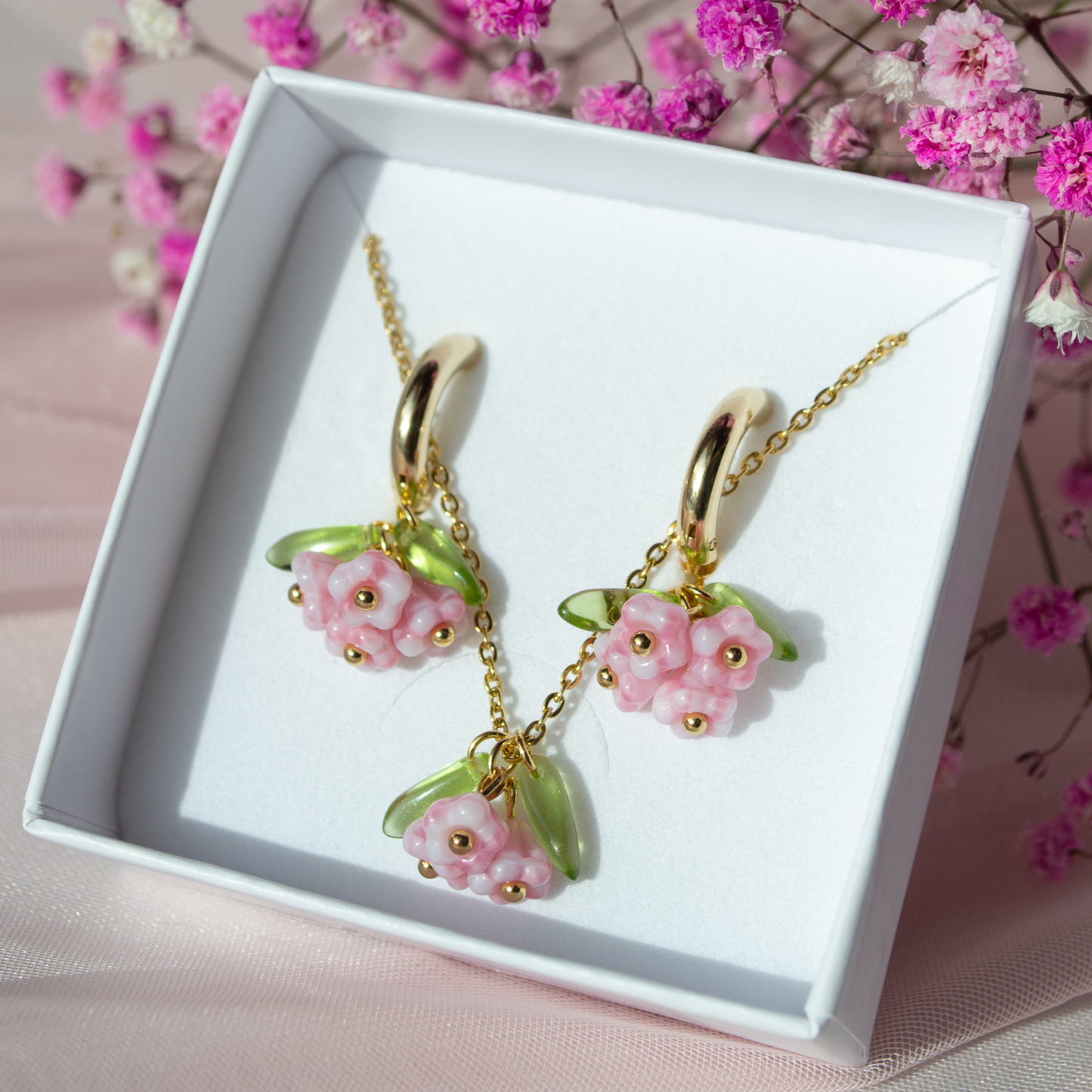 Tiny Flower Set- pink marble