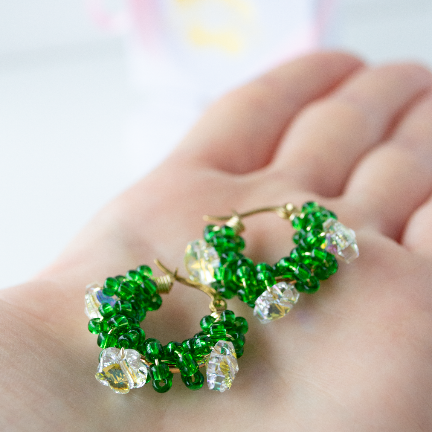 Crystal Daisy Hoops- aurora/vihreä