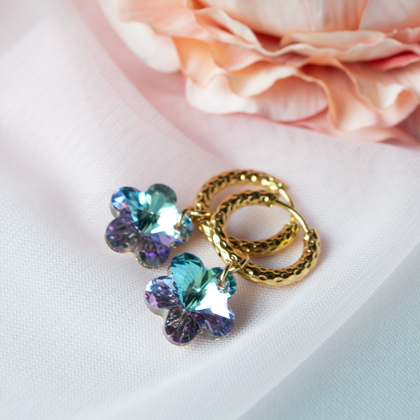 Crystal Flower Hoops