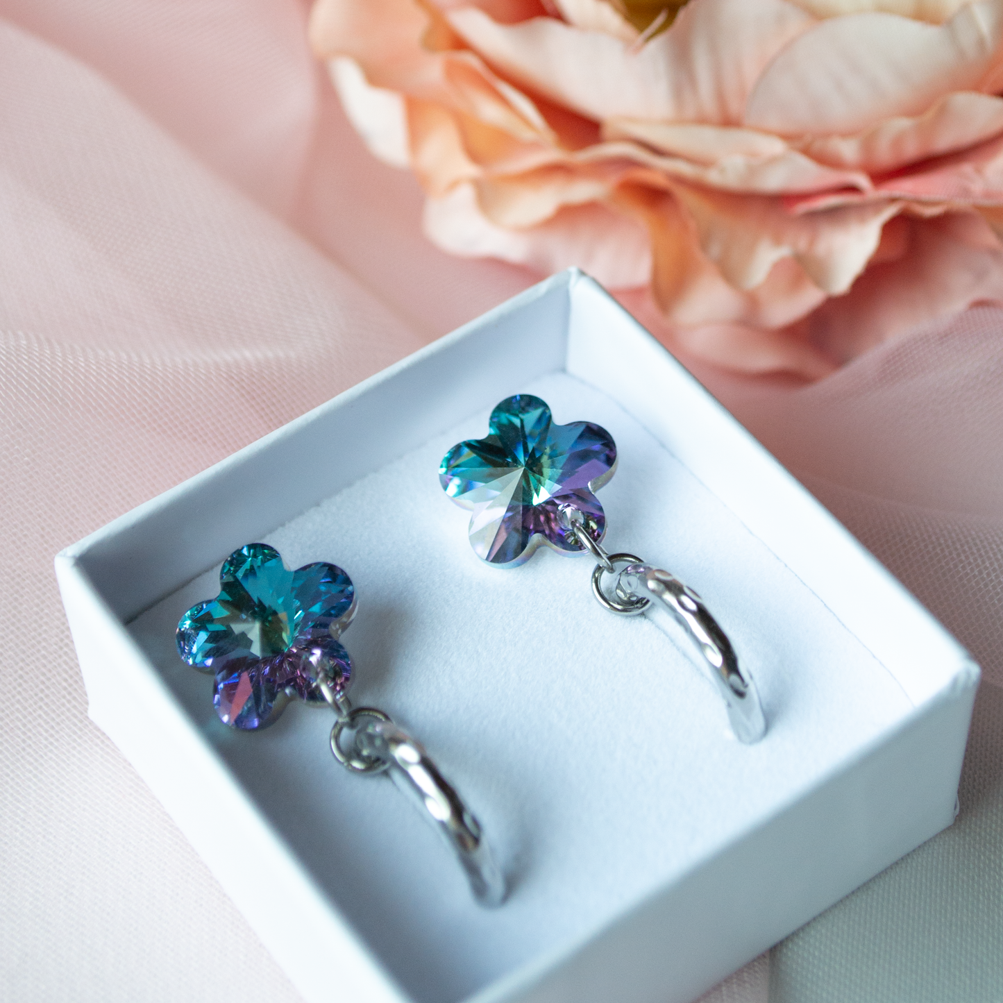 Crystal Flower Hoops- steel