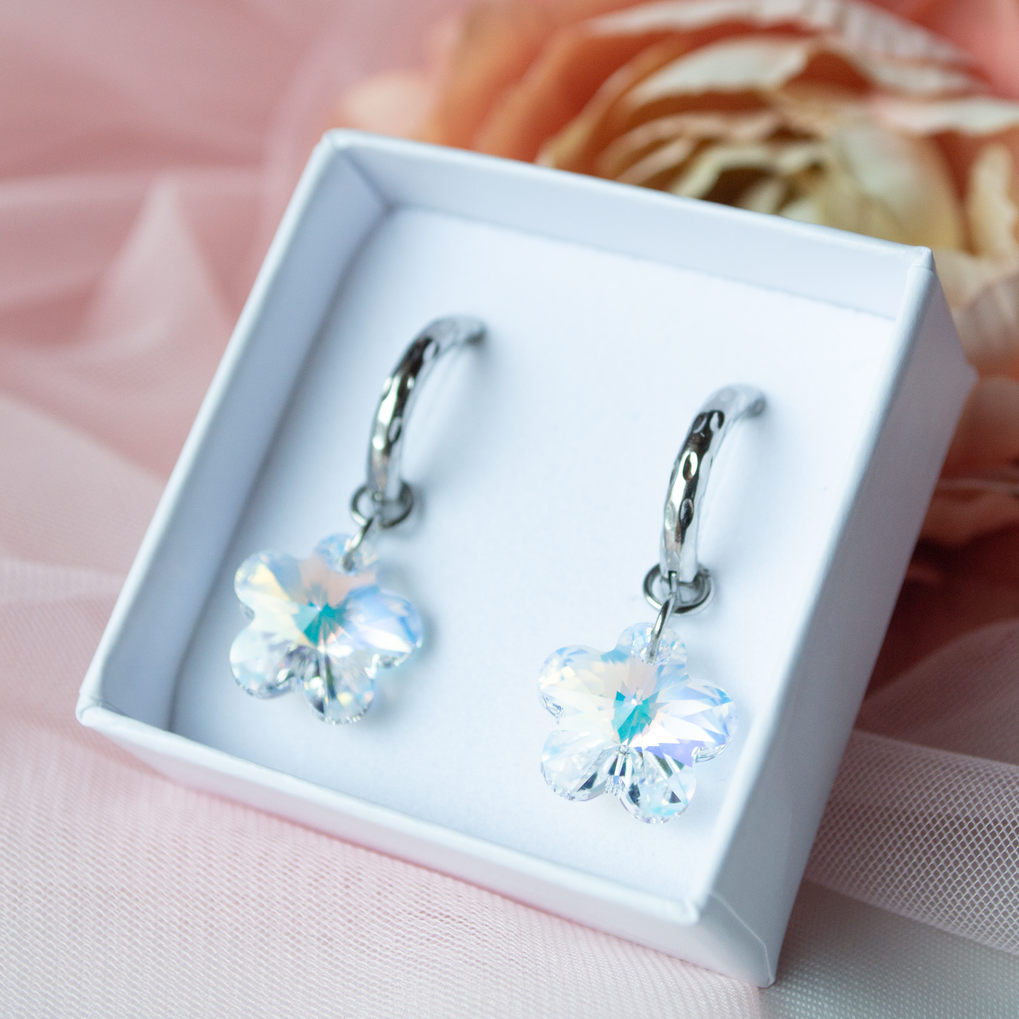 Crystal Flower Hoops- steel