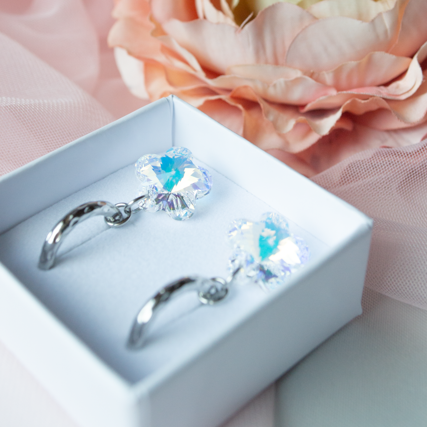 Crystal Flower Hoops- steel
