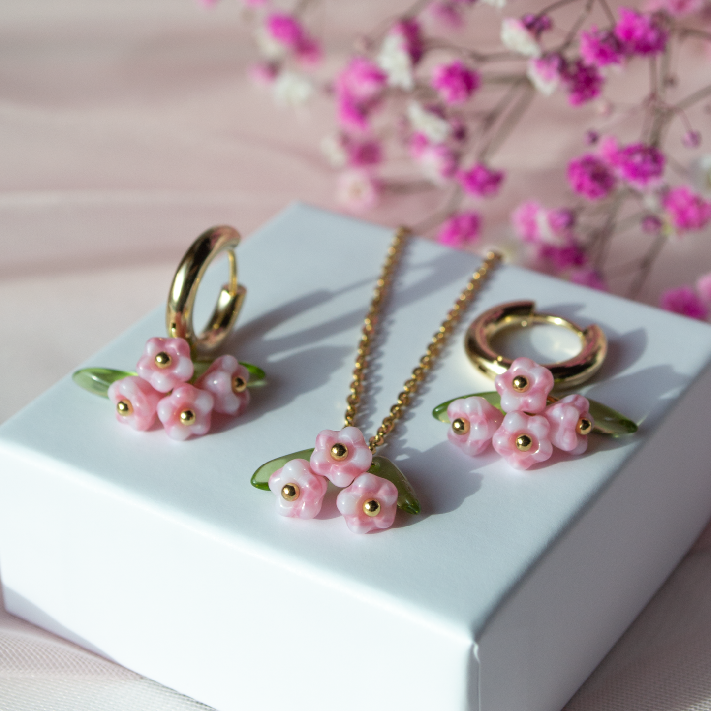 Tiny Flower Set- pink marble