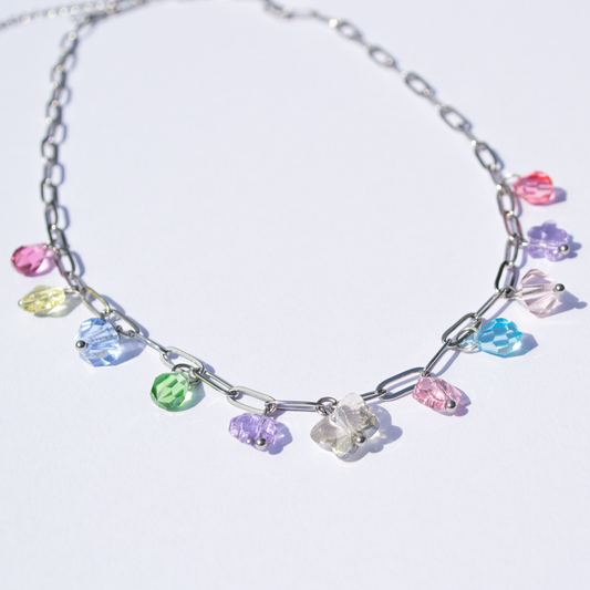 Crystal Charm Necklace- steel