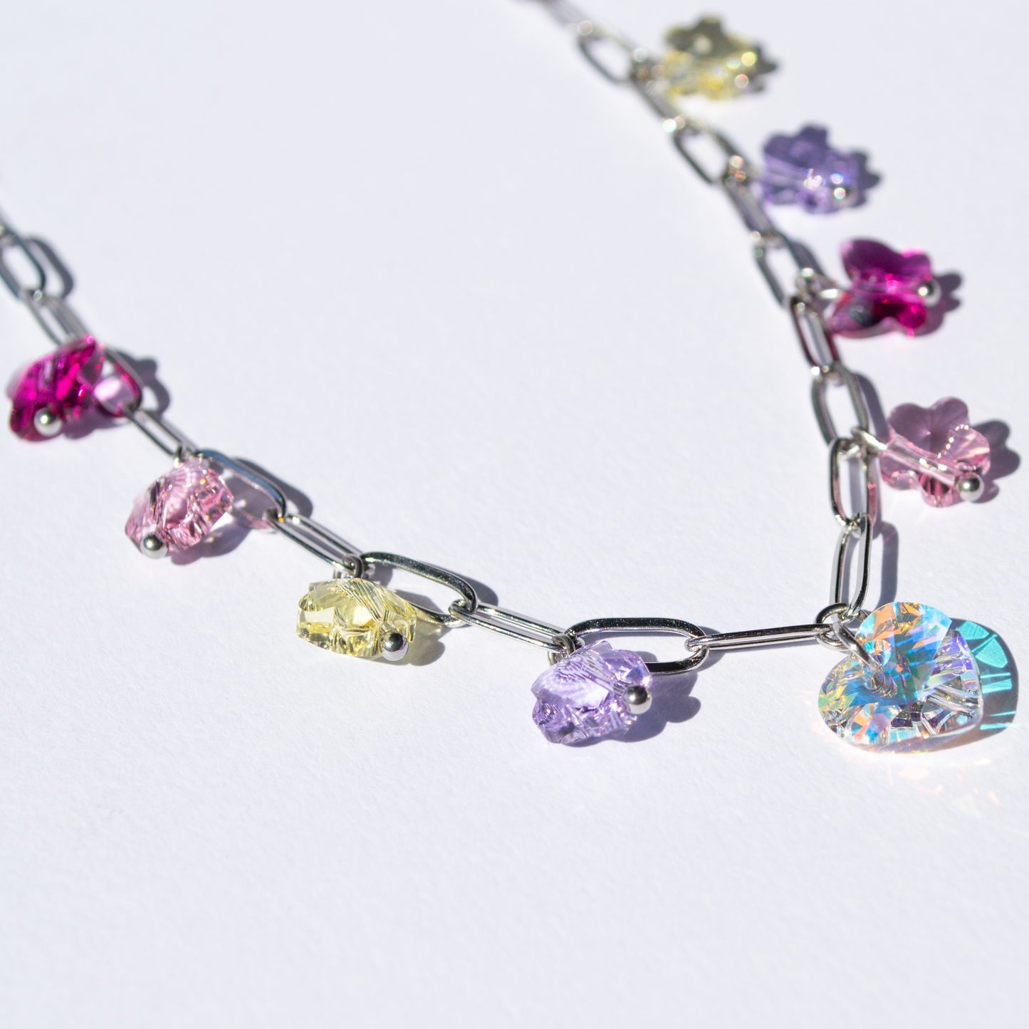 Crystal Charm Necklace- steel