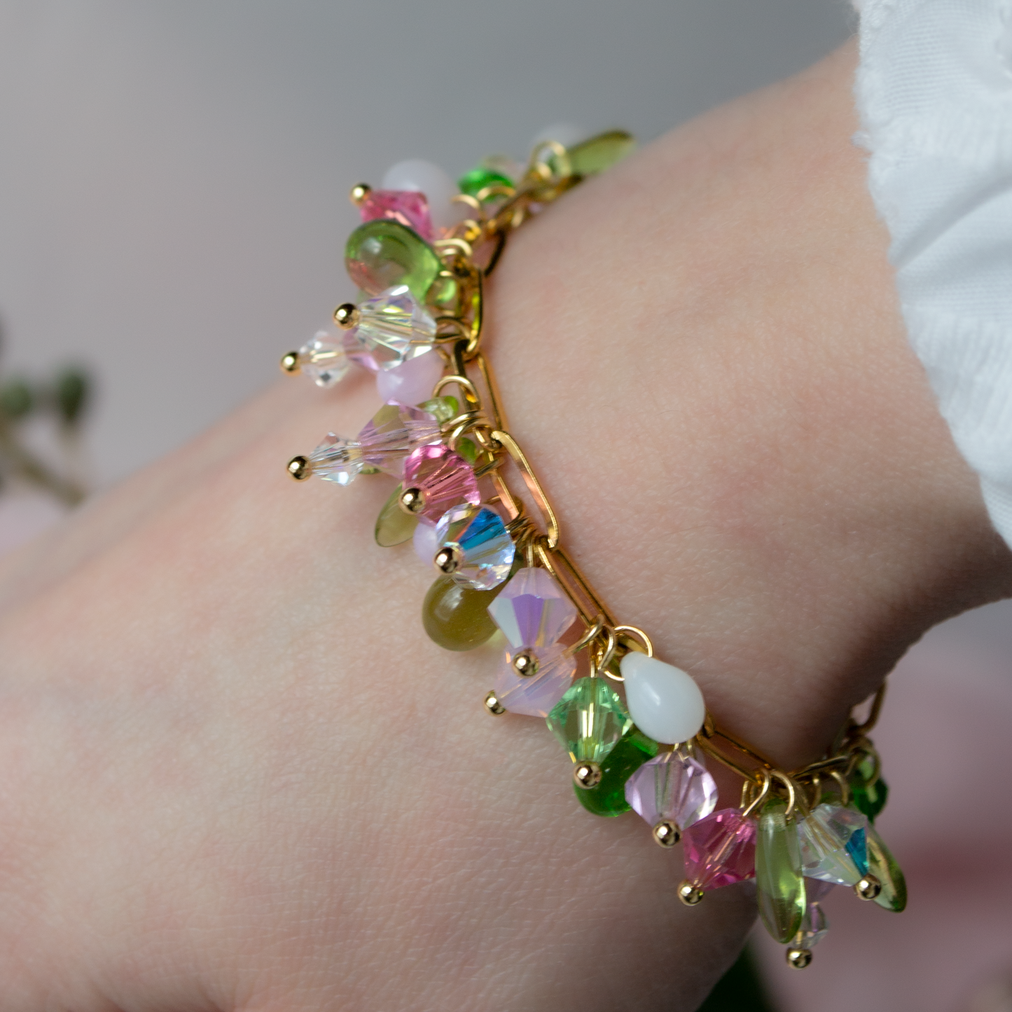 Crystal Floral bracelet- pink