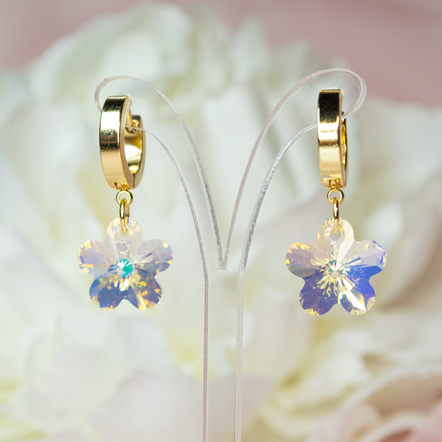 Crystal Flower Hoops