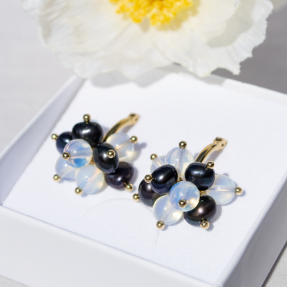 Bubble Pearl Hoops- black