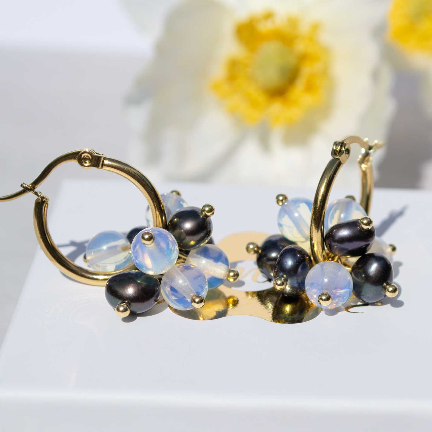 Bubble Pearl Hoops- black