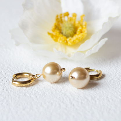 Mini Pearl Hoops- golden