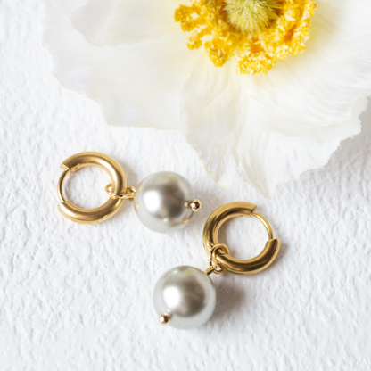 Mini Pearl Hoops- golden