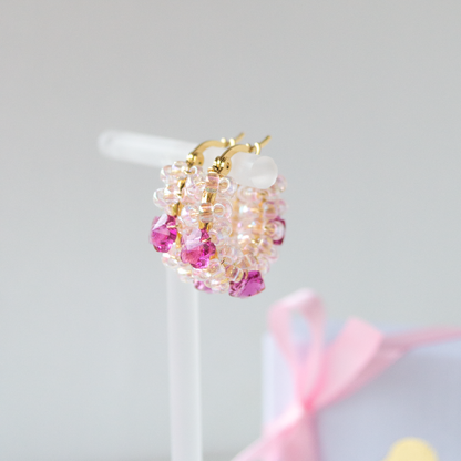 Crystal Daisy Hoops- fuksia, kulta/teräs