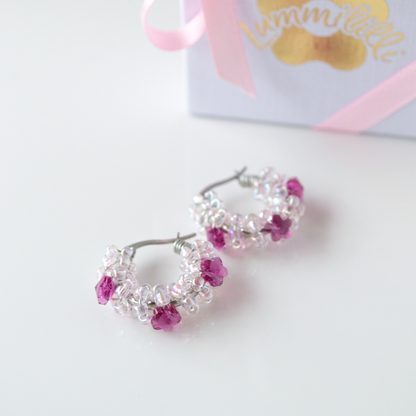 Crystal Daisy Hoops- fuksia, kulta/teräs