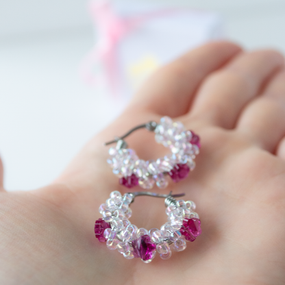 Crystal Daisy Hoops- fuksia, kulta/teräs