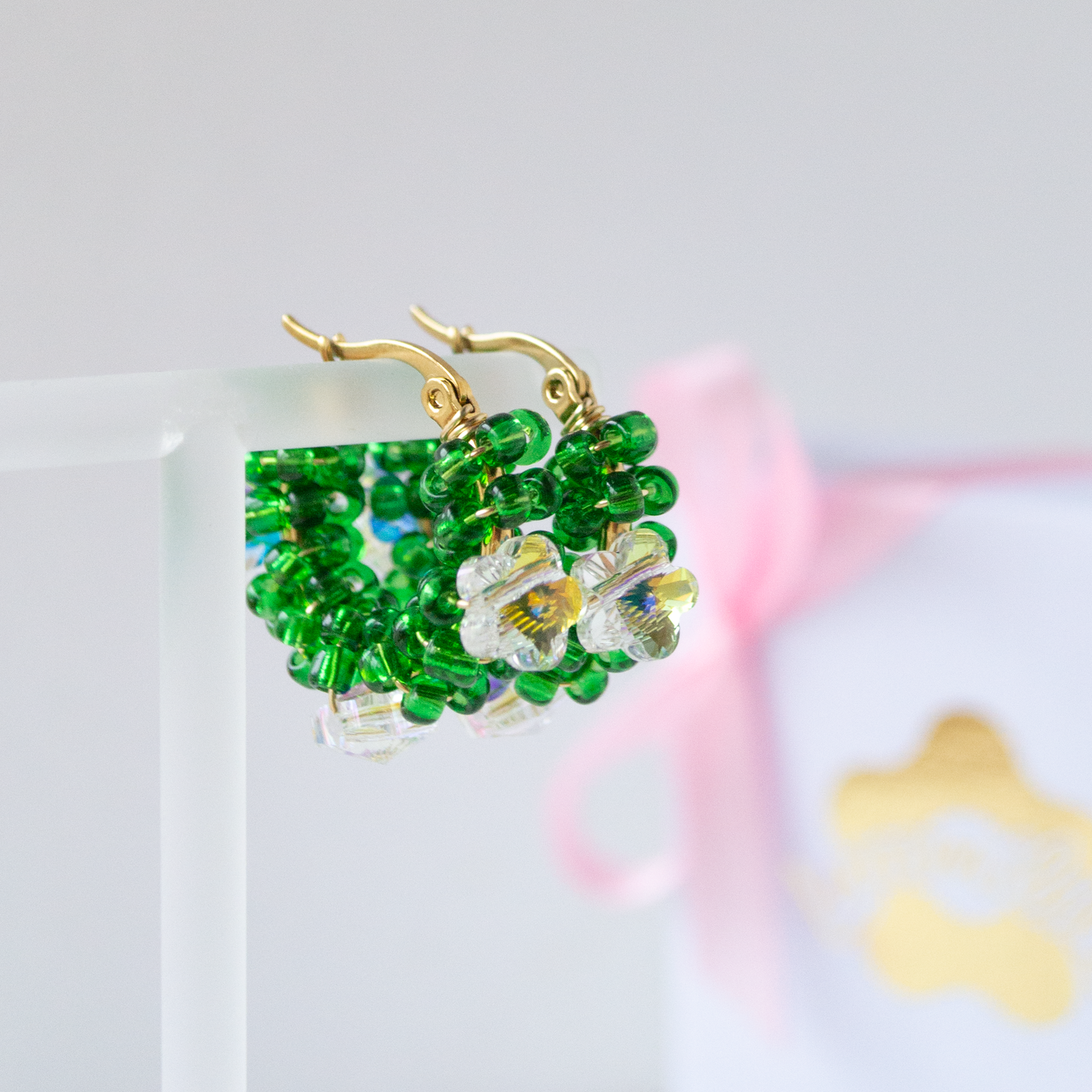 Crystal Daisy Hoops- aurora/vihreä